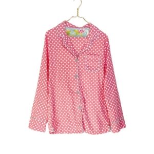 Jessie Steele pajama set, size large, pink and white polka dots print.